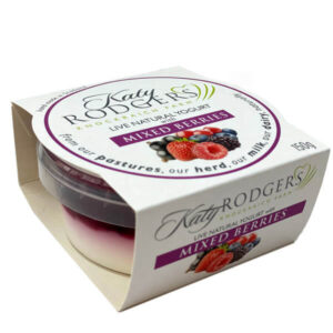 Natural yogurt topped with mixed berry compote